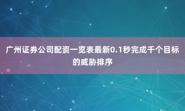 广州证券公司配资一览表最新0.1秒完成千个目标的威胁排序